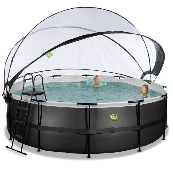 EXIT Black Leather pool ø450x122cm with sand filter pump and dome - black