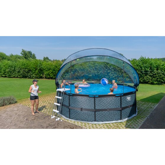 EXIT Black Leather pool ø450x122cm with sand filter pump and dome and heat pump - black