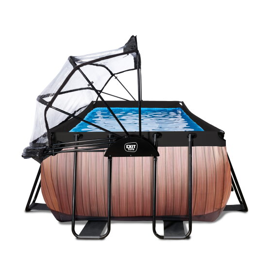 EXIT Wood pool 400x200x100cm with sand filter pump and dome - brown
