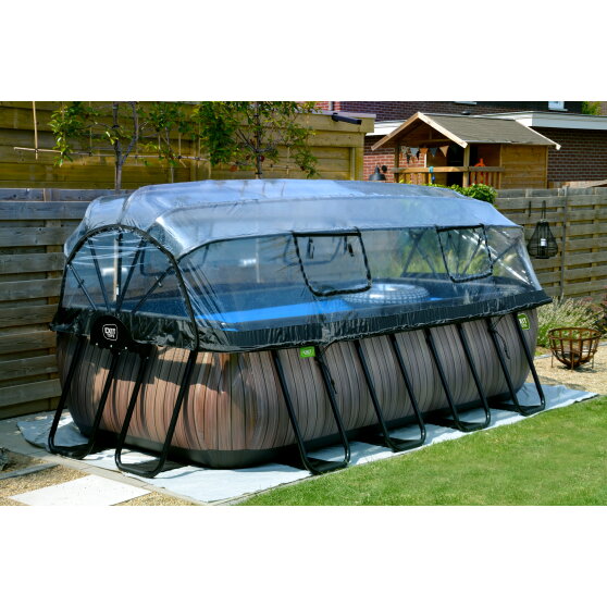 EXIT Wood pool 400x200x100cm with sand filter pump and dome - brown