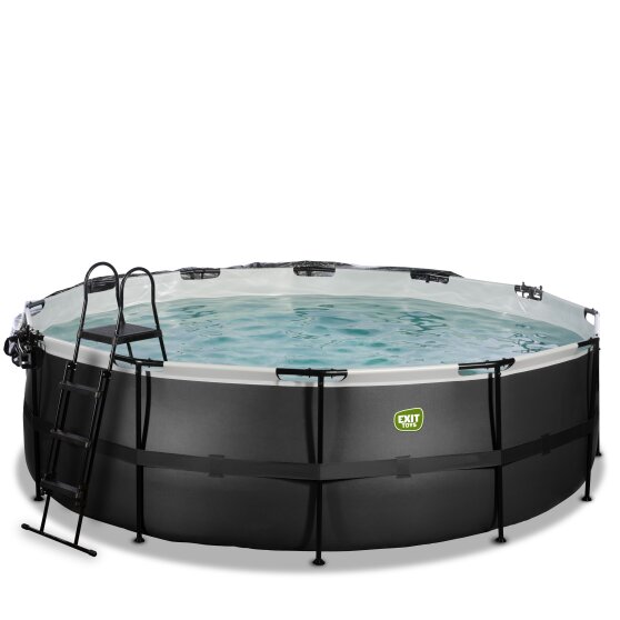 EXIT Black Leather pool ø450x122cm with sand filter pump and dome and heat pump - black