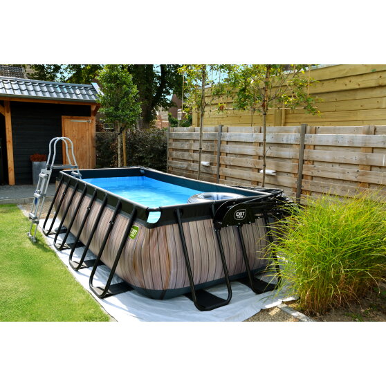 EXIT Wood pool 400x200x100cm with filter pump - brown