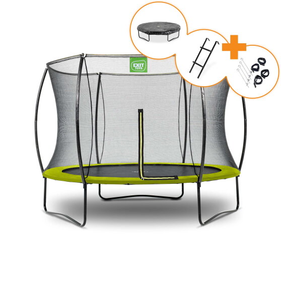 Cama elástica EXIT Silhouette ø244cm, color verde + kit de accesorios gratis