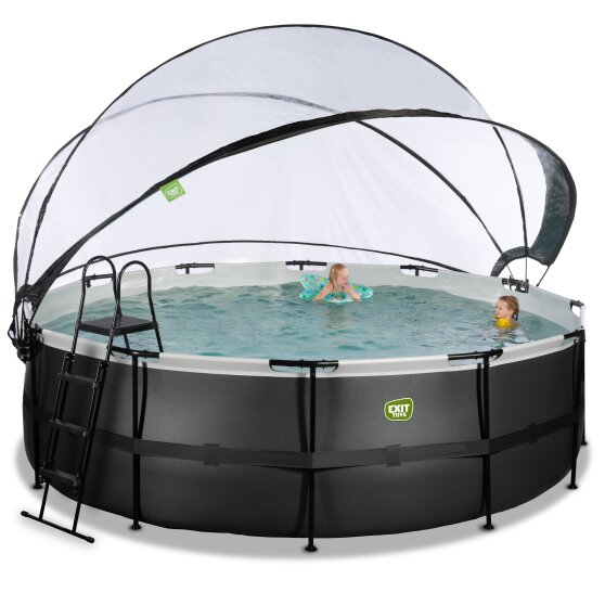 EXIT Black Leather pool ø450x122cm with sand filter pump and dome and heat pump - black