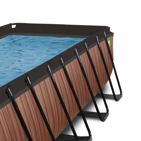 EXIT Wood pool 400x200x100cm with sand filter pump and dome - brown