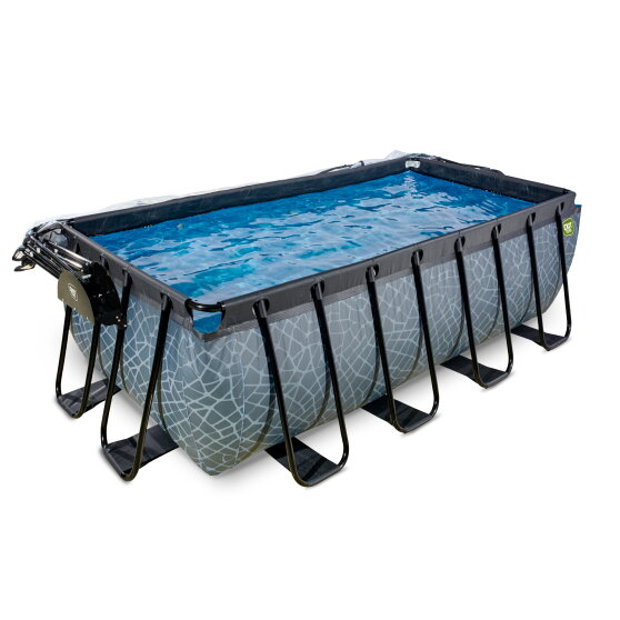 EXIT Stone pool 400x200x122cm with sand filter pump and dome and heat pump - grey