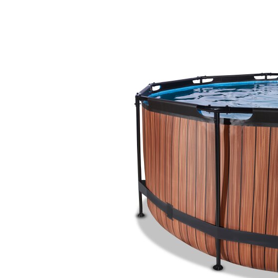 EXIT Wood pool ø360x122cm with sand filter pump and dome - brown