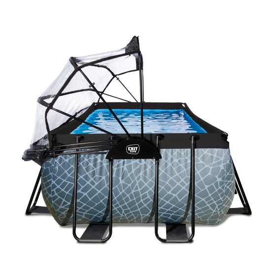 EXIT Stone pool 400x200x122cm with sand filter pump and dome and heat pump - grey