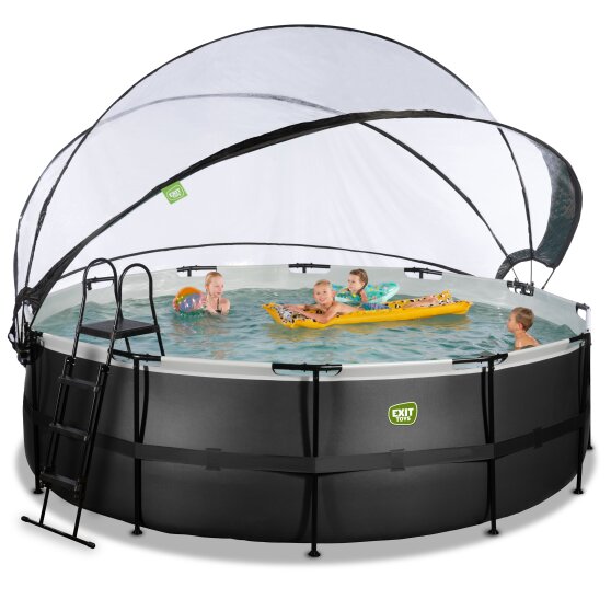 EXIT Black Leather pool ø450x122cm with sand filter pump and dome and heat pump - black