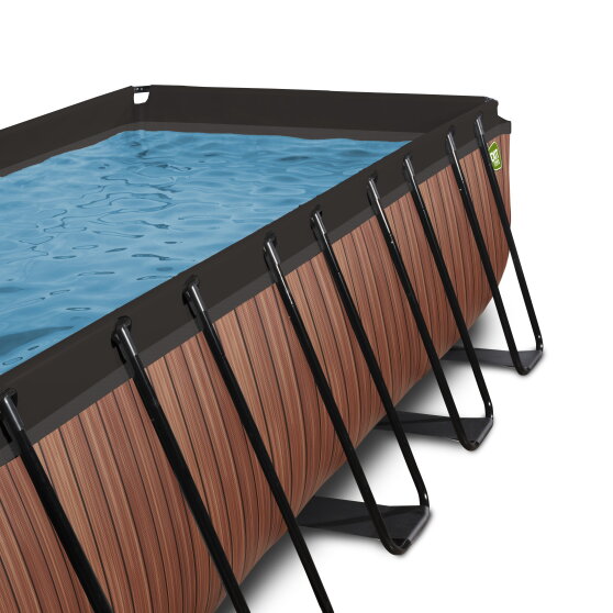 EXIT Wood pool 540x250x122cm with sand filter pump and dome - brown