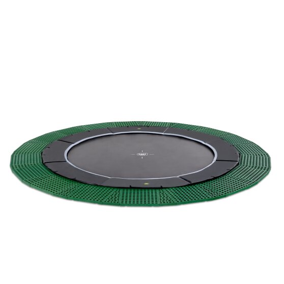 EXIT Dynamic ground level trampoline ø427cm with Freezone safety tiles - black