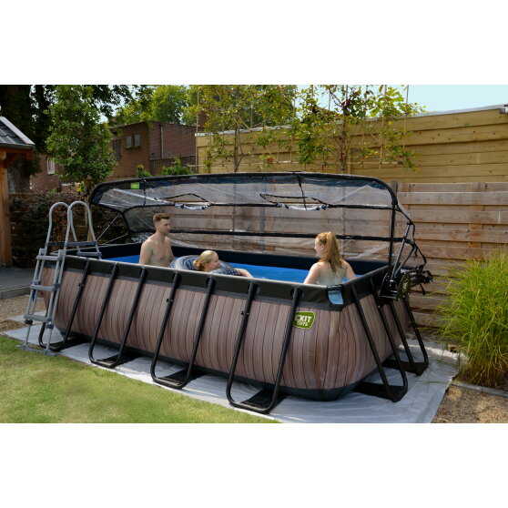 EXIT Wood pool 400x200x100cm with sand filter pump and dome - brown