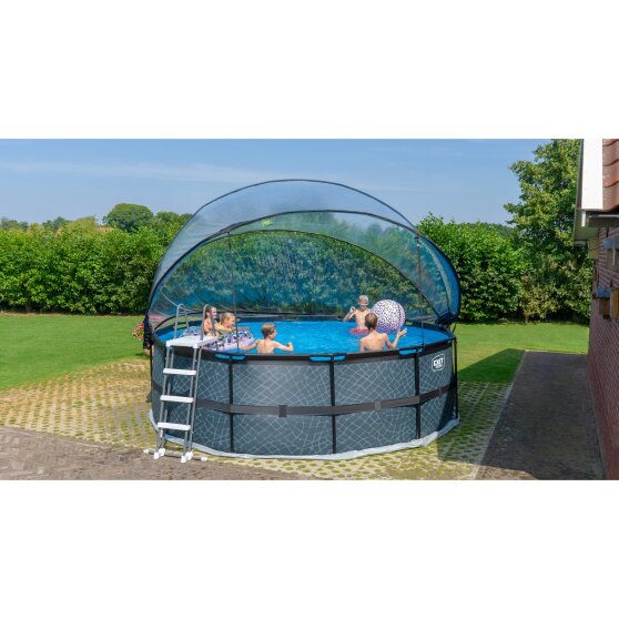 EXIT Black Leather pool ø450x122cm with sand filter pump and dome and heat pump - black