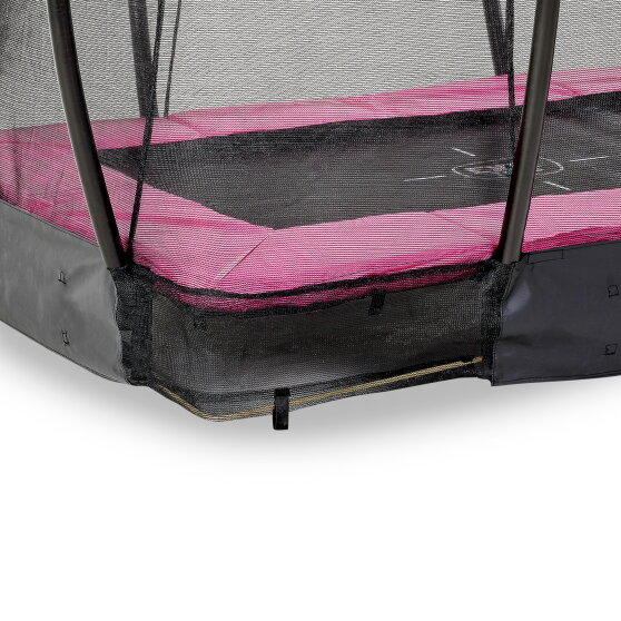 Cama elástica enterrada EXIT Silhouette 153x214cm con red de seguridad, color rosa
