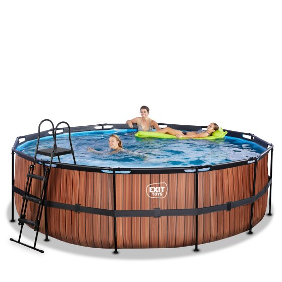 EXIT Wood pool ø450x122cm with sand filter pump - brown