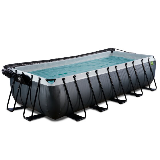 EXIT Black Leather pool 540x250x122cm with sand filter pump and dome and heat pump - black