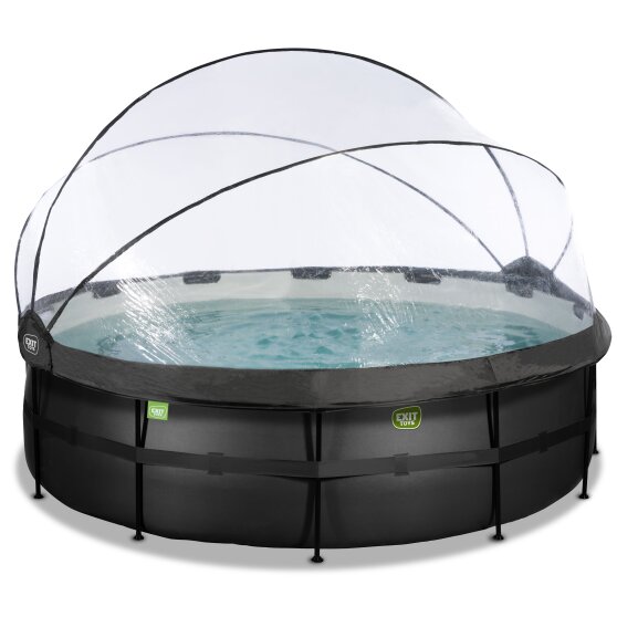 EXIT Black Leather pool ø450x122cm with sand filter pump and dome and heat pump - black