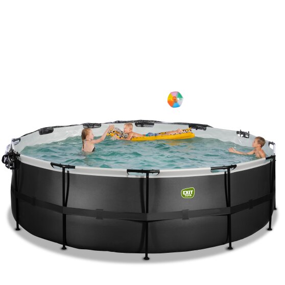 EXIT Black Leather pool ø450x122cm with sand filter pump and dome and heat pump - black