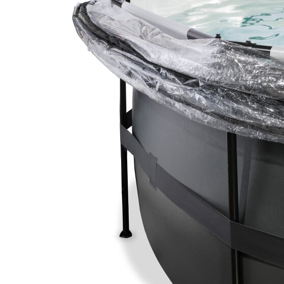 EXIT Black Leather pool ø450x122cm with sand filter pump and dome and heat pump - black