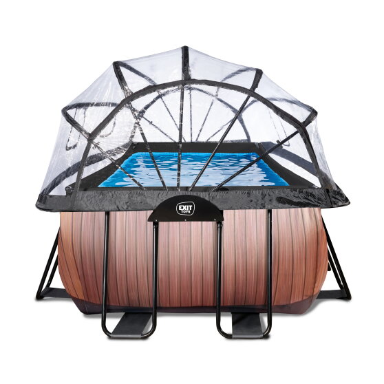 EXIT Wood pool 400x200x100cm with sand filter pump and dome - brown