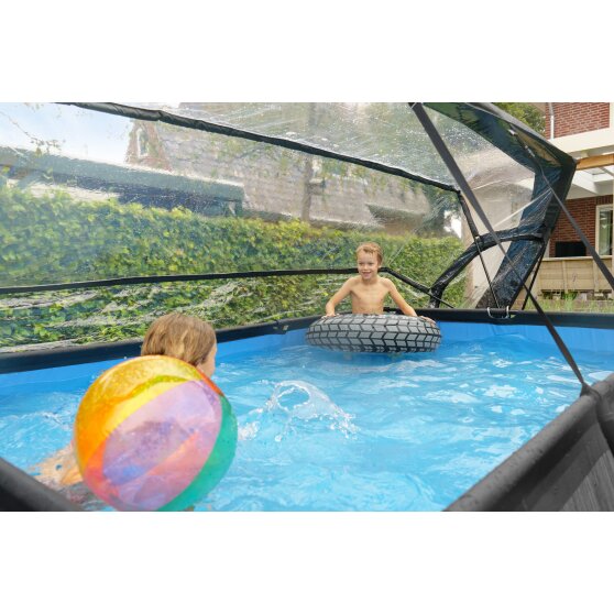 EXIT Black Wood pool 300x200x65cm with filter pump and dome - black