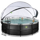 EXIT Black Leather pool ø450x122cm with sand filter pump and dome and heat pump - black