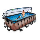 EXIT Wood pool 400x200x100cm with sand filter pump and dome - brown