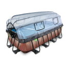 EXIT Wood pool 400x200x100cm with sand filter pump and dome and heat pump - brown