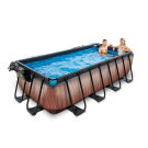 EXIT Wood pool 400x200x100cm with sand filter pump and dome - brown