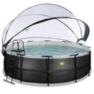 EXIT Black Leather pool ø450x122cm with sand filter pump and dome and heat pump - black