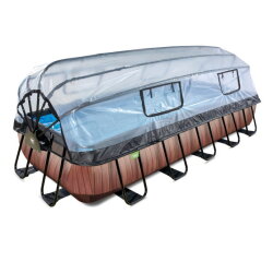EXIT Wood pool 540x250x100cm with sand filter pump and dome and heat pump - brown