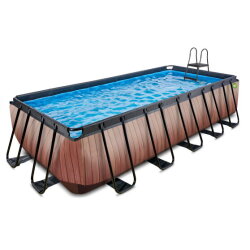 EXIT Wood pool 540x250x122cm with sand filter pump - brown