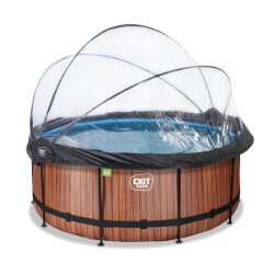 EXIT Wood pool ø360x122cm with sand filter pump and dome and heat pump - brown