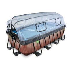 EXIT Wood pool 400x200x100cm with sand filter pump and dome and heat pump - brown