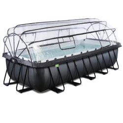 EXIT Black Leather pool 540x250x122cm with sand filter pump and dome and heat pump - black