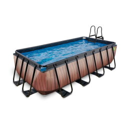 Piscina EXIT Wood 400x200x100cm con bomba de filtrado de arena, color marrón