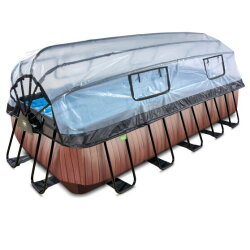EXIT Wood pool 540x250x122cm with sand filter pump and dome - brown