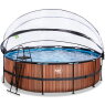 EXIT Wood pool ø488x122cm with sand filter pump and dome - brown